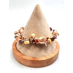 Curly Shell Beaded Bracelet - Tan, Cream, Brown -7"